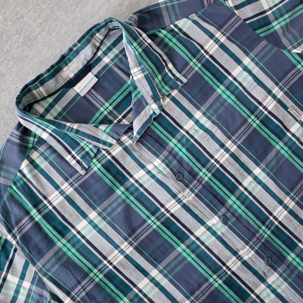 Columbia Mens XXL Plaid Short Sleeve Button Down Shirt Blue Green AM9132